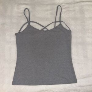 Wish & Whim Womens Medium Gray Cami Tank Top Strappy Cutout Neckline EUC